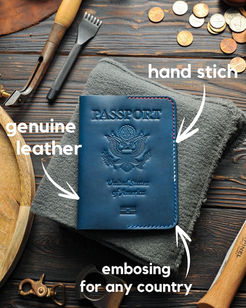 Leather cover for American passport, passport holder for american, passport Case, gift for american, USA passport, USA gift image 2