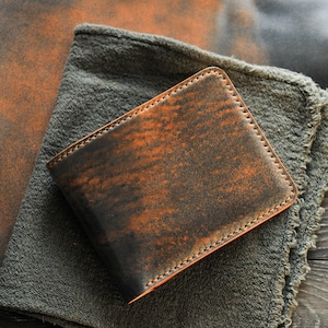 Cartera minimalista de piel cordobesa combinada, monedero plegable de primera calidad para hombre, regalo para jefe, regalo para padre, regalo de lujo
