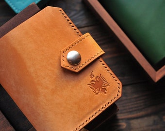 Personalized orange leather minimalist wallet, leather purse, comfortable spacious cardholder, pocket wallet