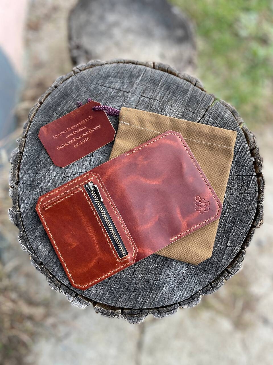 Brown Leather Minimalist Zipp Wallet, Wallet for Coin, Mini