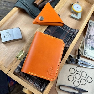 Cartera minimalista de piel naranja para mujer, monedero de piel para mujer, conjunto de piel para niña