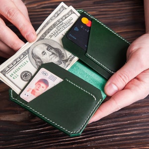 Portefeuille à deux volets pour hommes en cuir vert, cadeau pour lui, cadeau pour père, cadeaux grand-père, cadeau pour papa, cadeau beau-père, cadeau beau-père