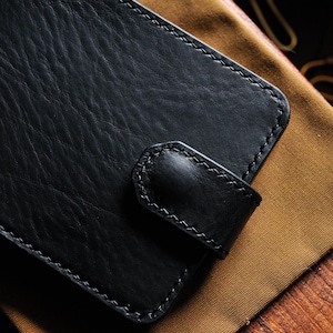 Black Handmade Leather Bifold Wallet, Men&#39;s Personalized Wallet, Anniversary gift for him