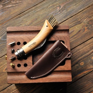 Leather Sheath Mushroom Knife  Opinel No. 8, Mushroom Picker Gift, Leather Sheath, Opinel Knife Sheath, Mushroom picking, Belt sheath Opinel