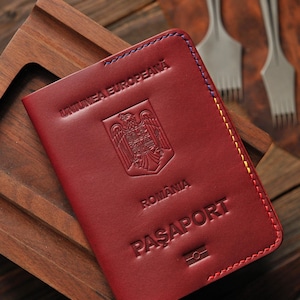 Funda de cuero para pasaporte rumano, pasaporte rumano, regalo para viajeros, funda para pasaporte, funda personalizada para pasaporte, funda para pasaporte