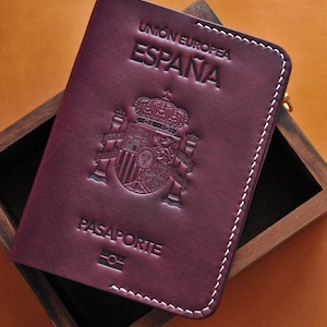 Lederhalter für spanischen Pass, Spanien-Pass, Geschenk für Treveler, Passhülle, personalisierte Passhülle, Reisepasshülle, Espana
