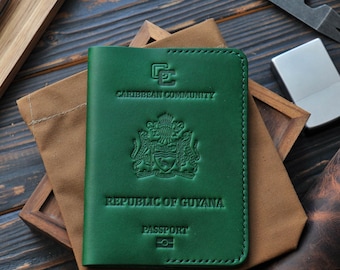 Leather cover for Guyana passport, passport holder, gift for traveler