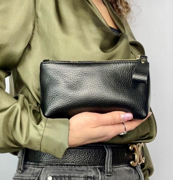 Personalized Italian Leather Cosmetic Bag: Soft Leather Zipped Pouch, Personalised Gift