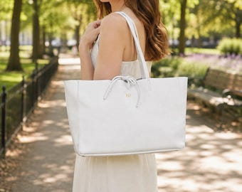 Personalised Slouchy Italian Leather Tote Bag: Large Luxury Summer Vacation Weekend Bag Carryall, Monogrammed Purse
