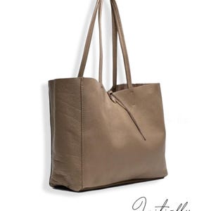 Slouchy Italian Leather Tote Bag: Beige Taupe, Personalized Handbag