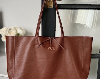 Italian Leather Tote Bag: Large Luxury Leather Shopper Tote Hand Bag, Brown Leather Shoulder Bag. Personalised Handbag