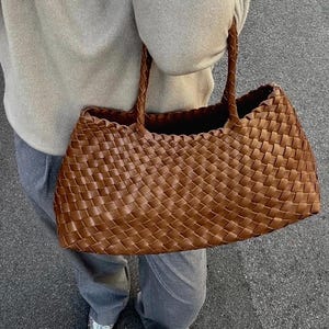 Hand Woven Leather Basket Bag, Leather Woven Tote Bag, Luxury Women’s Handbag image 2