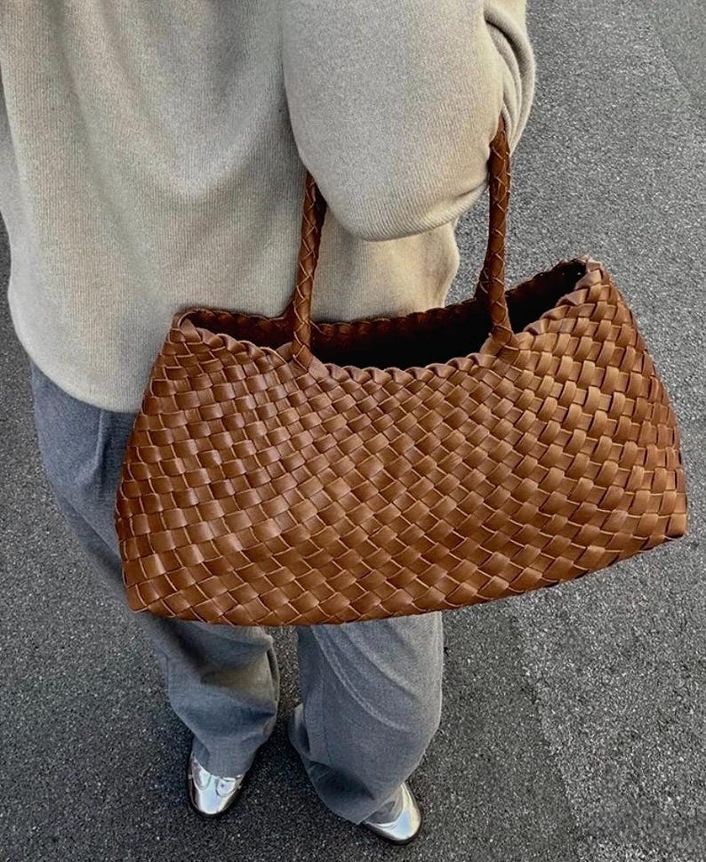 Hand Woven Leather Basket Bag, Leather Woven Tote Bag, Luxury Women’s Handbag image 2