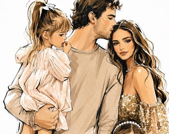 Benutzerdefinierte Aquarell Familien Porträt Illustration, personalisierte Aquarell Kinder Porträt, Kinder Porträt vom Foto, Geburtstag Mama Baby Geschenk Art
