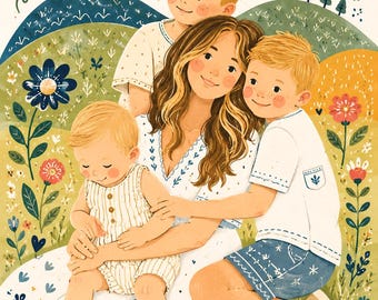 Benutzerdefinierte Familienporträt vom Foto Illustration | Personalisierte Digitale Zeichnung | Karikatur Porträt | Gedenk-Geburtstags-Mammageschenk