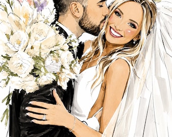Benutzerdefinierte Aquarell Hochzeitsportrait vom Foto, Hochzeitsgeschenke, individuelles Paar Portrait, Geschenk zum 1. Jahrestag, Braut und Mutter Portrait