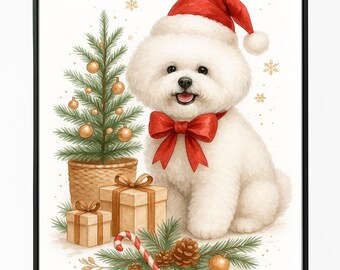 Retrato navideño personalizado de mascotas, regalo conmemorativo para perros y gatos (arte digital)