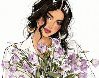 Benutzerdefinierte Portrait vom Foto, Benutzerdefinierte Mode Porträt Illustration, Aquarell Mädchen Porträt, personalisierte digitale Wandkunst, Frau Geschenk