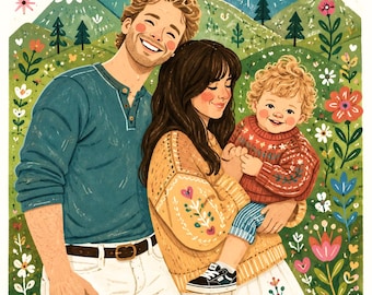 Custom Family Portrait Illustration, Cartoon Portrait, Personalized Digital Drawing From Photo, Memorial Gift for Mom, Gift for her
