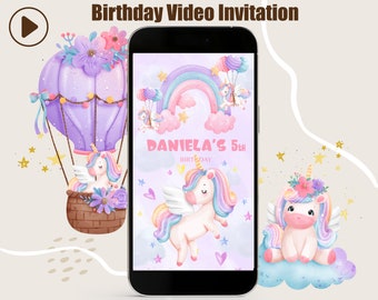 Unicorn Birthday Invitation, Unicorn Video Invitation, Unicorn Girl Invite, Rainbow Unicorn Party Invitation, Unicorn Invitation with photo