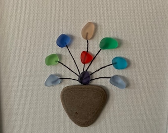 Sea Glass Plant Pebble Art