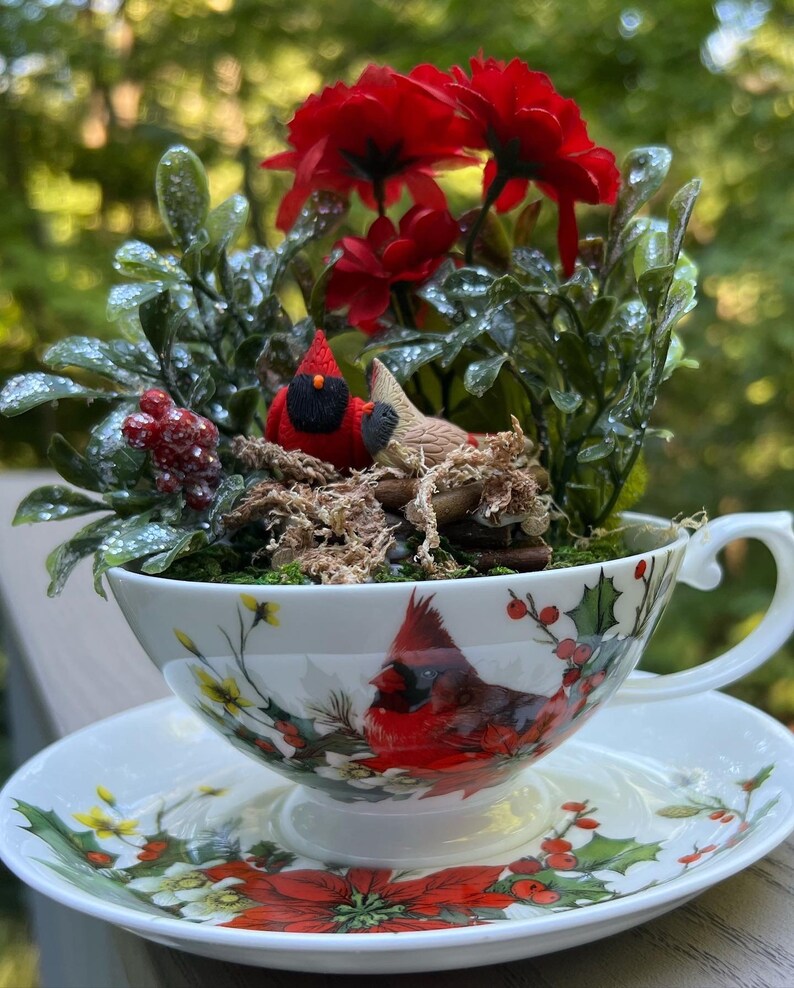 Cardinal Teacup Diorama - Etsy