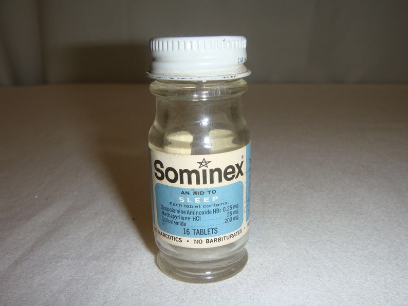 Vintage Sominex Sleep Aid Glass Bottle with Full Label VERY NICE