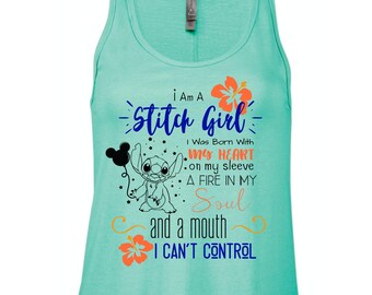 Cut up tank top tshirt graphic tee Lilo /& Stitch slashed and weaved braided shredded top racerback sleeveless