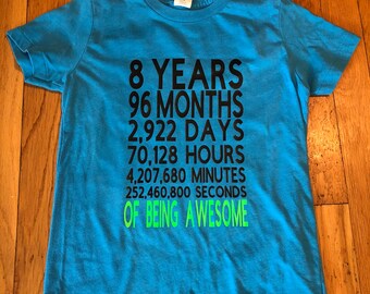 8th Birthday Shirt - Any Number - Birthday Shirt - Of Being Awesome - 8 Years Old - Girls Boys TShirt - Kids Birthday Shirt - ANY AGE