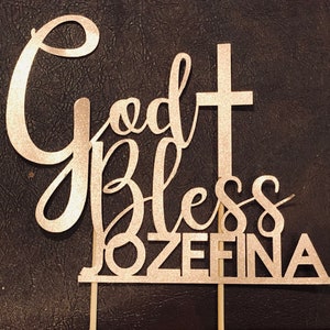 God Bless Cake Topper - Doop Cake Topper - Bevestiging Cake Topper - Communie Cake Topper - Gepersonaliseerde Cake Topper