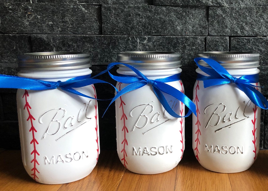Set of 3 Baseball Mason Jars Baseball Party Decorations Etsy