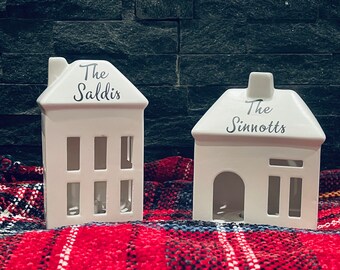 Personalized Light Up Ceramic House - New Home - First Home Gift - Housewarming Gift for Couple - First Christmas - Family Christmas Gift