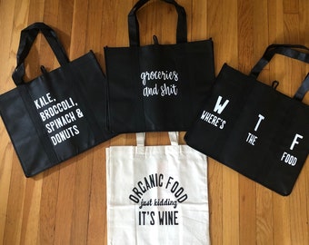Reusable Grocery Bags - Custom Grocery Bags - Heavy Duty Grocery Bags - Farmers Market Bags - Market Bags - Funny Grocery Bags