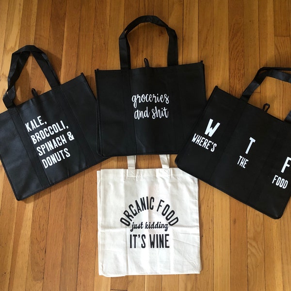 Reusable Grocery Bags - Custom Grocery Bags - Heavy Duty Grocery Bags - Farmers Market Bags - Market Bags - Funny Grocery Bags