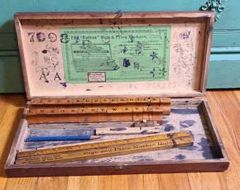VINTAGE ZEPHYR LETTERING SET W/ WOOD BOX and instructions