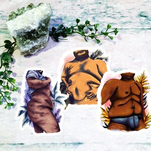 Jongens Wildflower| Set van drie (3) Fat Body Positive Pastel Kleurrijke Bloemen Planten Botanische Stickers Decals
