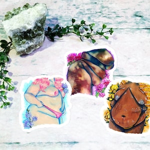 Wildflower Babes | Set aus drei (3) Fat Body Positive Pastell Bunte Blumen Pflanzen Botanische Aufkleber Abziehbilder