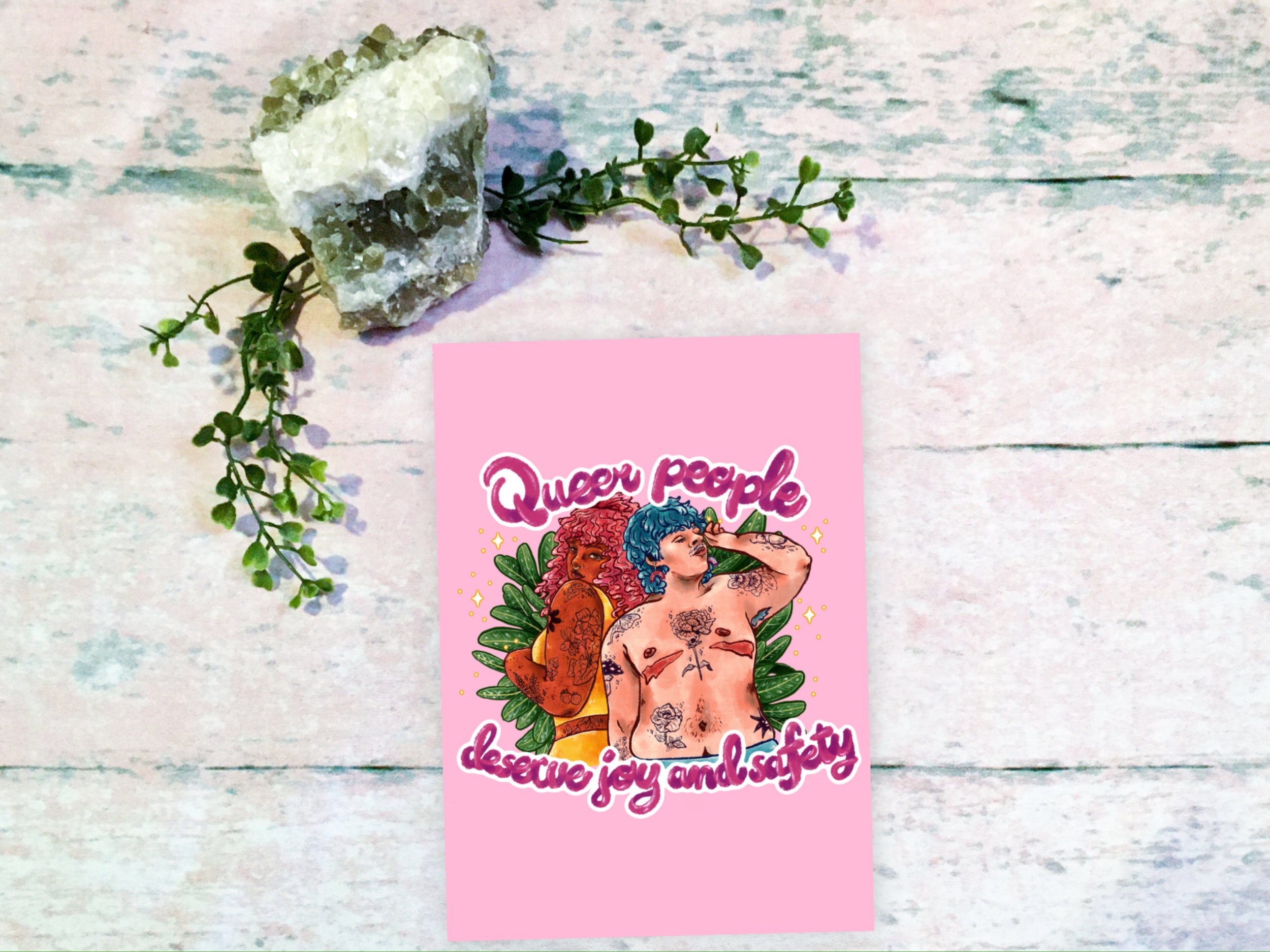 Queer People Deserve Joy and Safety | Pride 2023 5x7 and 8x10 Gay Transgender Nonbinary Digital Painting Art Prints