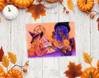 A witchy night in| A4 and A8 (5x7 and 8x10 Inch) Marker Mixed Media October Themed Boudoir Painting Art Prints