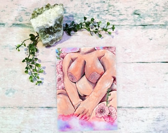 Blushing pink | Artistic Nude A4 and A8 (5x7 and 8x10 Inch) Gouache Mixed Media Painting Art Print