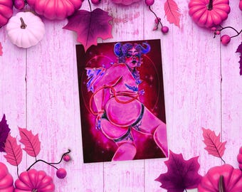 Night of the Succubus| A4 and A8 (5x7 and 8x10 Inch) Marker Mixed Media October Occult Monster Trans Queer Boudoir Painting Art Prints
