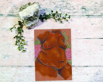 Peonies in bloom | Artistic Nude A4 and A8 (5x7 and 8x10 Inch) Gouache Mixed Media Painting Art Print