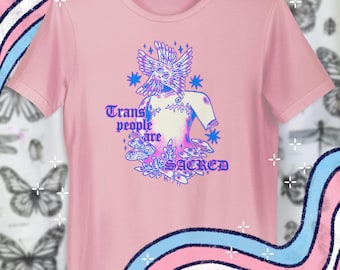 Trans People are Sacred | Transgender Pride Biblically LGBTQ+ Pride Queer Nonbinary Biblically Accurate Angel Illustrated Tshirt