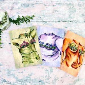 Top Surgery Botanical Series 2| Set of Three A4 and A8 (5x7 and 8x10 Inch) Gouache Mixed Media Paintings Art Prints