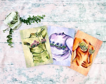 Top Surgery Botanical Series 2| Set of Three A4 and A8 (5x7 and 8x10 Inch) Gouache Mixed Media Paintings Art Prints