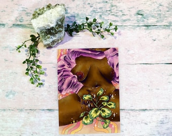 Psychedelic peperomia obtusifolia variegata | Artistic Nude A4 and A8 (5x7 and 8.5x11 Inch) Gouache Mixed Media Painting Art Print