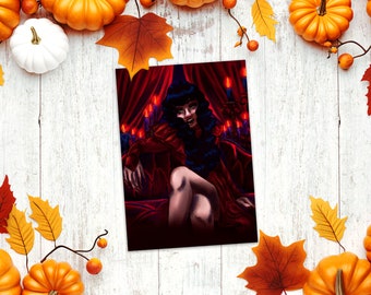 Vampire's Lair| A4 and A8 (5x7 and 8x10 Inch) Marker Mixed Media October Halloween Spooky Catgirl Themed Boudoir Painting Art Prints