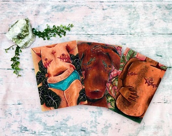 Top Surgery Tropical Plant Series | Set of Three A4 and A8 (5x7 and 8.5x11 Inch) Gouache Mixed Media Paintings Art Prints