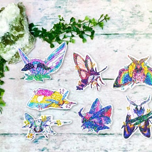 Fierté des mites| Lot de sept (7) autocollants gouache pailleté holographique sur le thème du drapeau LGBTQIA+ Fierté