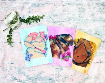 Wildflower Babes| Set of Three A4 and A8 (5x7 and 8x10 Inch) Gouache Mixed Media Paintings Art Prints